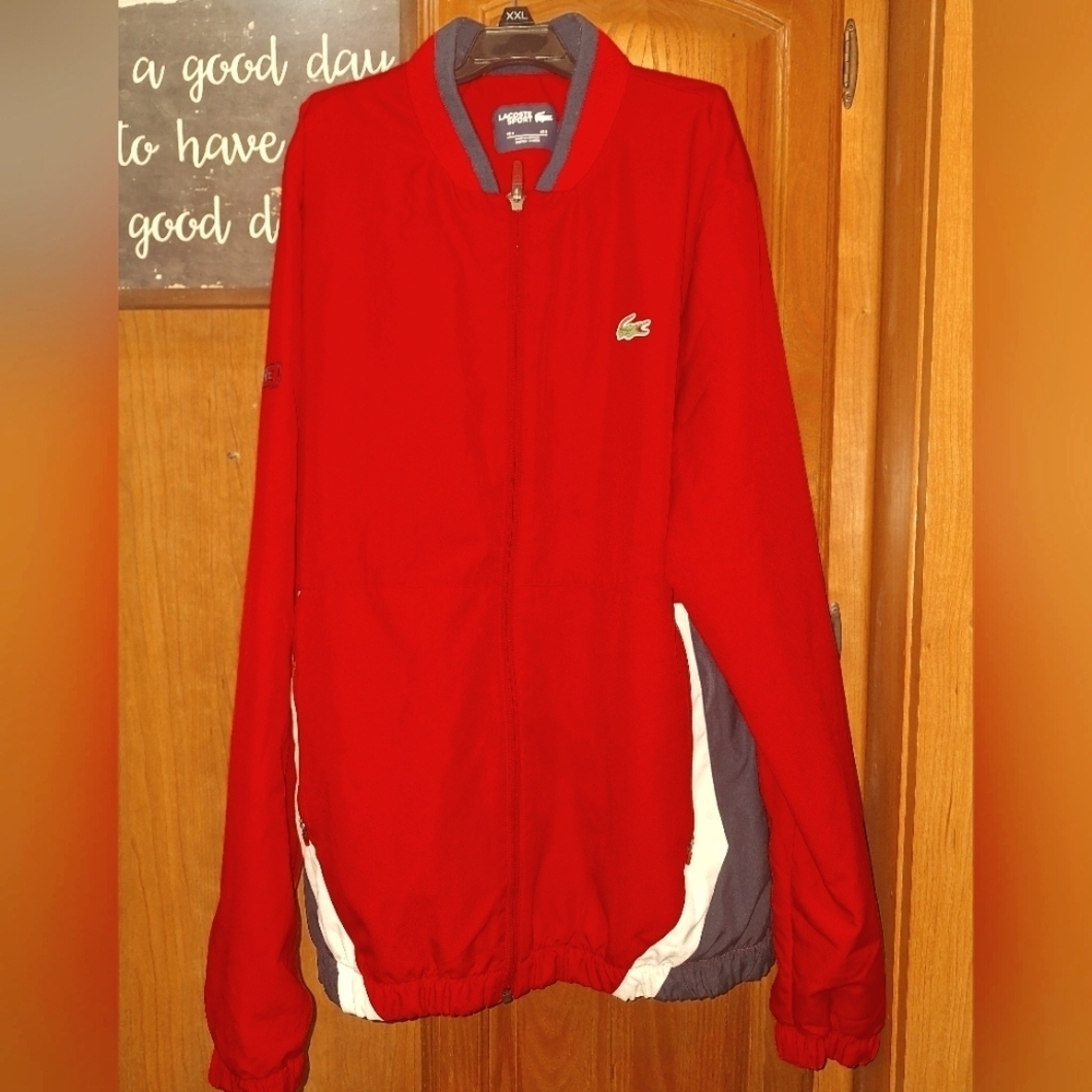 Lacoste Red, White And Blue Windbreaker Jacket In A Mens Size Small.